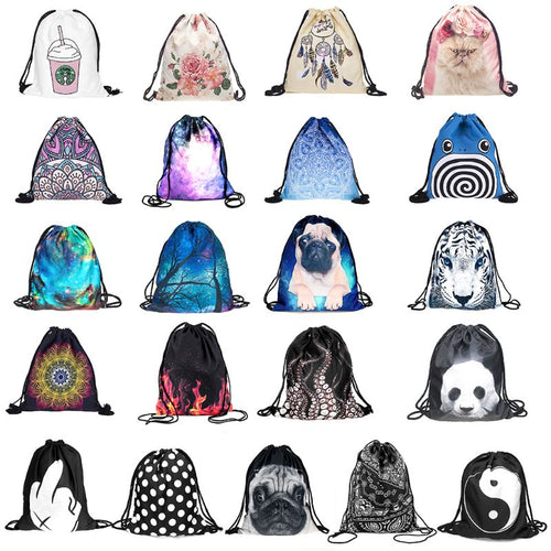3D Print Drawstring Backpack Rucksack Shoulder Bags Gym Bag Muti color