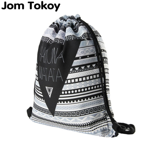 Hakuna matata Women geometric Backpack 3D printing travel softback  women mochila drawstring bag mens backpacks